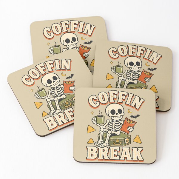 Item preview, Coffin Break Skeleton Coffee Chips Funny Halloween Office Humor T-Shirt designed and sold by  MAD's Recreation Studio.