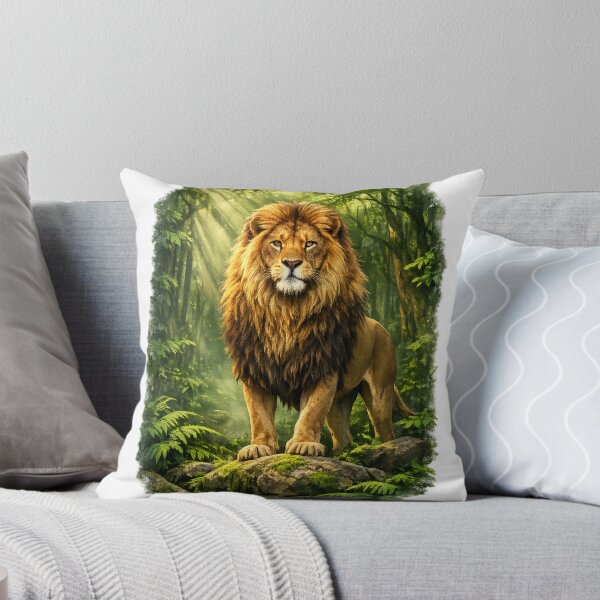 Item preview, Majestic Lion in Green Forest Wildlife Nature Illustration designed and sold by Prince Tripathi .