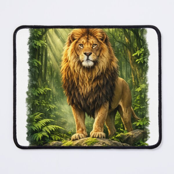 Item preview, Majestic Lion in Green Forest Wildlife Nature Illustration designed and sold by Prince Tripathi .