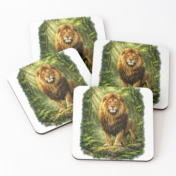 Item preview, Majestic Lion in Green Forest Wildlife Nature Illustration designed and sold by Prince Tripathi .