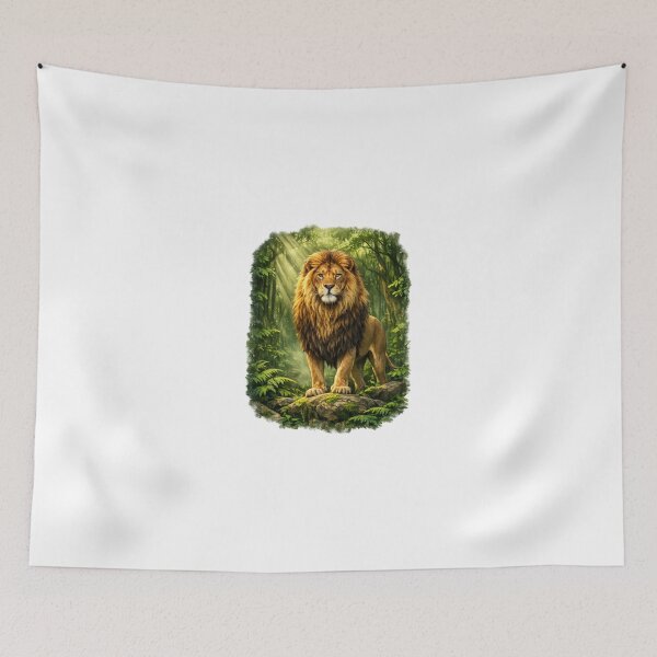 Item preview, Majestic Lion in Green Forest Wildlife Nature Illustration designed and sold by Prince Tripathi .