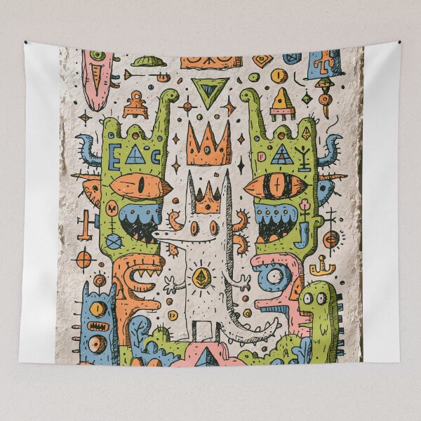 Item preview, Whimsical Doodle Creatures Royal Tribal Folk Art designed and sold by Romgora.