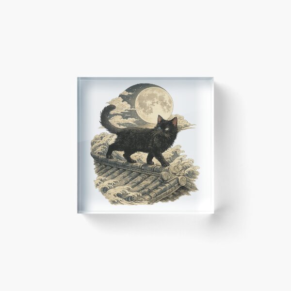 Item preview, Moonlit Black Cat – Ukiyo-e designed and sold by Picthology.