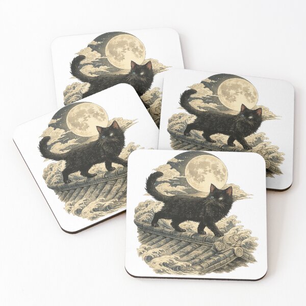 Item preview, Moonlit Black Cat – Ukiyo-e designed and sold by Picthology.