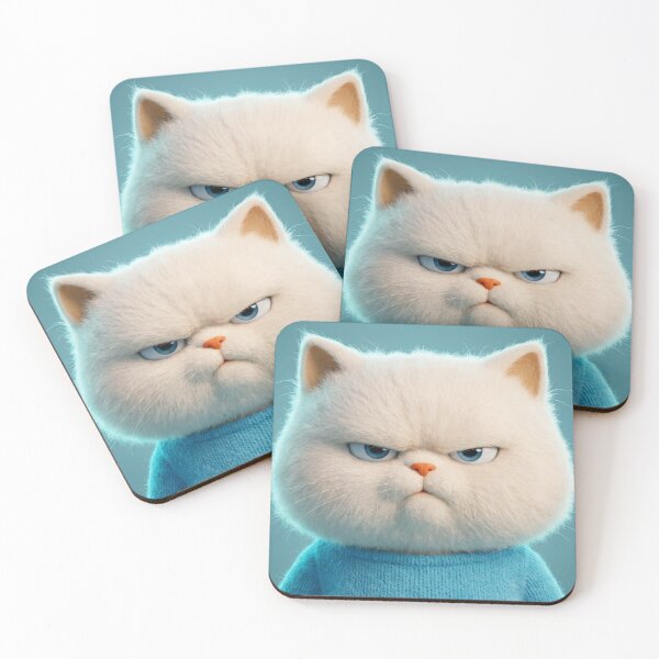 Item preview, Grumpy White Cat in Blue Sweater Cute Funny Animal Portrait Art Print designed and sold by LenNo9881.
