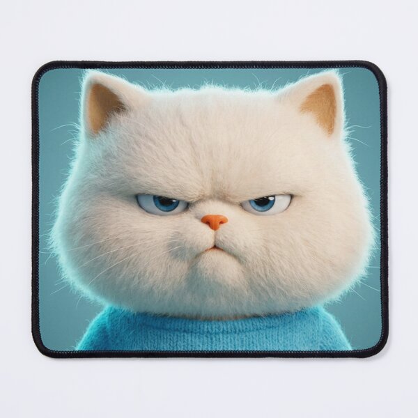 Item preview, Grumpy White Cat in Blue Sweater Cute Funny Animal Portrait Art Print designed and sold by LenNo9881.