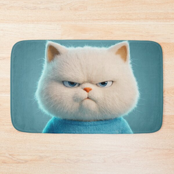 Item preview, Grumpy White Cat in Blue Sweater Cute Funny Animal Portrait Art Print designed and sold by LenNo9881.