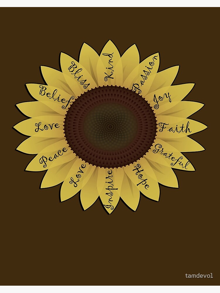 Lámina rígida «Brillante diseño de girasol con palabras de inspiración  escritas en los pétalos» de tamdevo1 | Redbubble