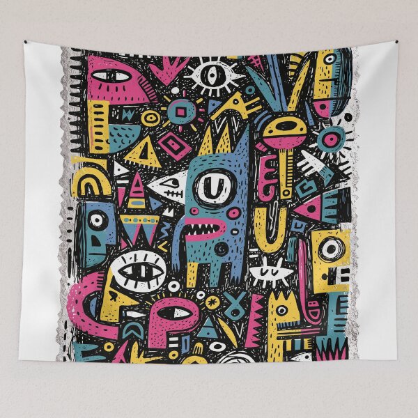 Item preview, Vibrant Abstract Doodle Creature Art Pattern designed and sold by Romgora.