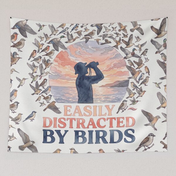 Item preview, Easily Distracted by Birds Funny Birdwatching Watercolor Art designed and sold by MarCinu Art.