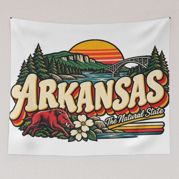 Item preview, Arkansas Natural State Vintage Ozarks River Retro Graphic Tee designed and sold by TM DESIGNS AND MORE.