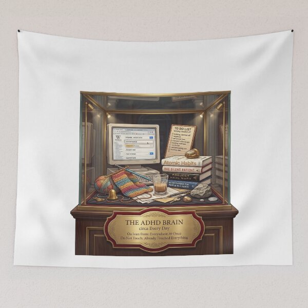 Item preview, ADHD Brain Museum Exhibit Funny Mental Health Humor Illustration designed and sold by LunaMarkos.
