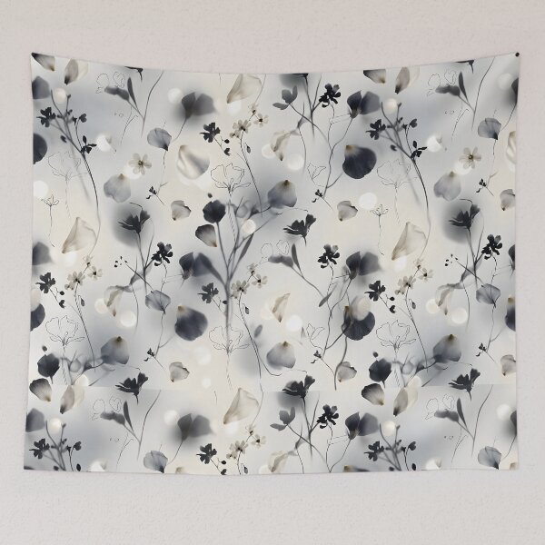 Item preview, Black and White Botanical Pattern | Petal Floral Print designed and sold by Her-XP.