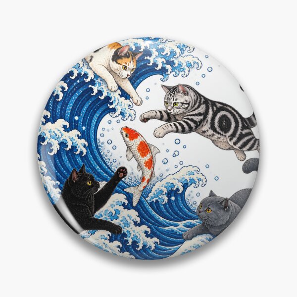 Item preview, Ukiyo-e Cat Wave – Cats Chasing a Koi Fish designed and sold by Picthology.
