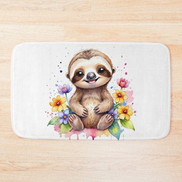 Item preview, Sweet Smiling Sloth Surrounded by Flowers Watercolor designed and sold by J-CCreations.