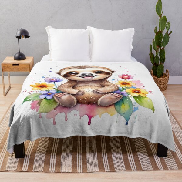 Item preview, Sweet Smiling Sloth Surrounded by Flowers Watercolor designed and sold by J-CCreations.