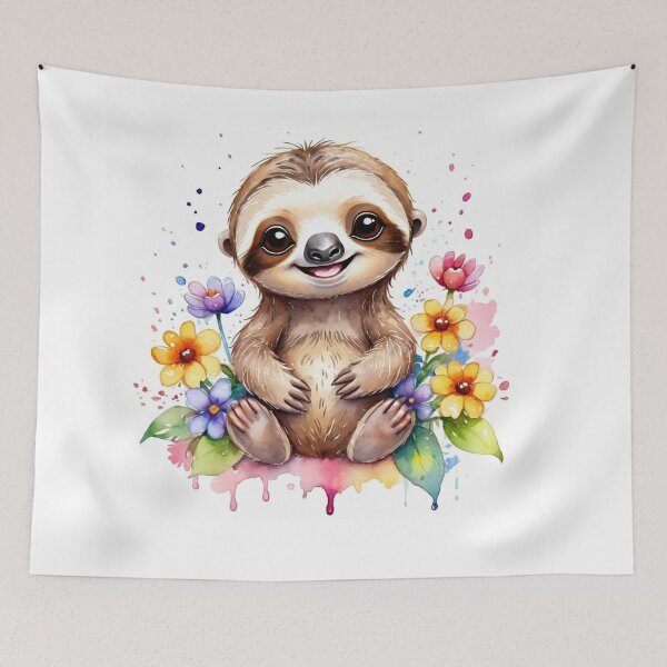 Item preview, Sweet Smiling Sloth Surrounded by Flowers Watercolor designed and sold by J-CCreations.