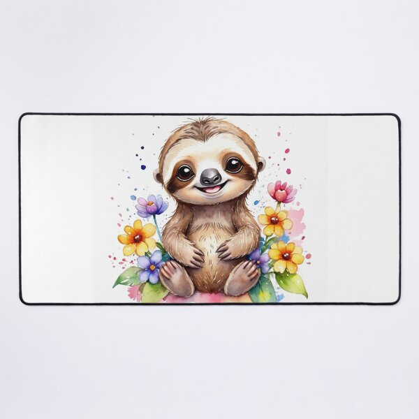 Item preview, Sweet Smiling Sloth Surrounded by Flowers Watercolor designed and sold by J-CCreations.