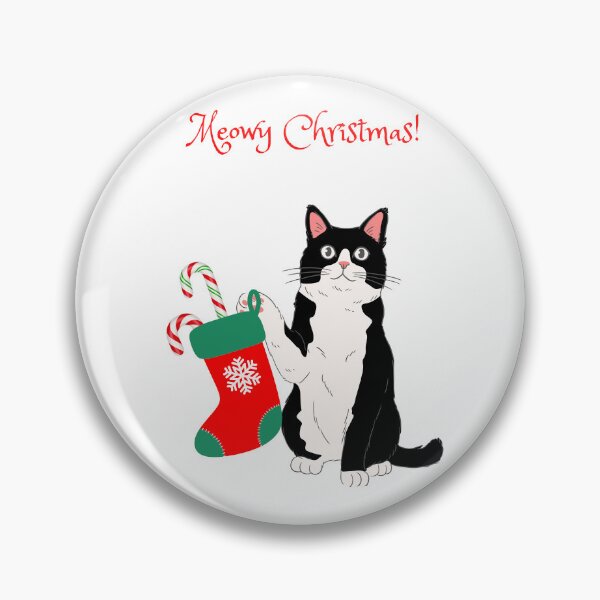 Item preview, Meowy Christmas Tuxedo Cat with Christmas Stocking designed and sold by MYCatStuff.