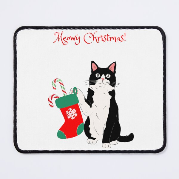 Item preview, Meowy Christmas Tuxedo Cat with Christmas Stocking designed and sold by MYCatStuff.