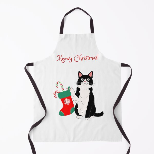 Item preview, Meowy Christmas Tuxedo Cat with Christmas Stocking designed and sold by MYCatStuff.