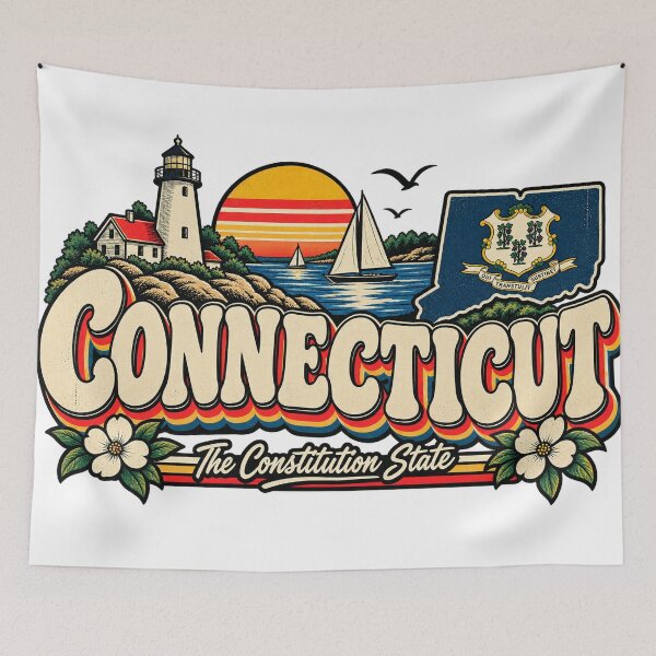 Item preview, Connecticut Constitution State Vintage Coastal Retro Graphic Tee designed and sold by TM DESIGNS AND MORE.