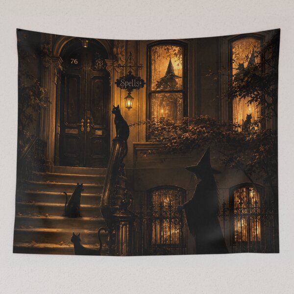 Item preview, Witchy Black Cat House | Gothic Halloween Cat & Magical Night Aesthetic designed and sold by AbstractAuraArt.