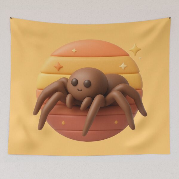 Item preview, Cute 3D Spider Retro Sunset Kawaii Claymation Tarantula Art designed and sold by MarCinu Art.