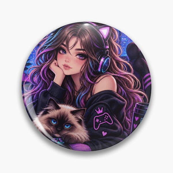 Item preview, Just a Girl & Cat Who Loves Gaming – Cute Anime Gamer Cat Neon Gaming T-Shirt designed and sold by NoobToLegends.