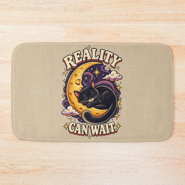 Item preview, Reality Can Wait – Sleeping Black Cat on the Moon designed and sold by VioVibe.