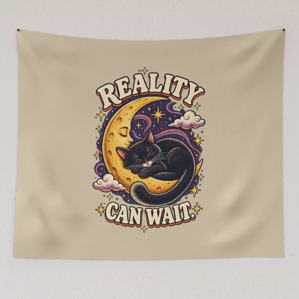 Item preview, Reality Can Wait – Sleeping Black Cat on the Moon designed and sold by VioVibe.
