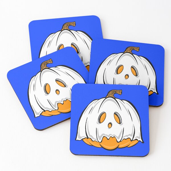 Item preview, Orange Pumpkin Ghost With blue background  designed and sold by missmann.