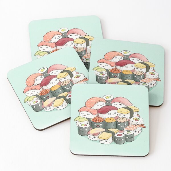 Item preview, Cute Sushi Pile Kawaii Japanese Food Illustration designed and sold by DuckOddity.