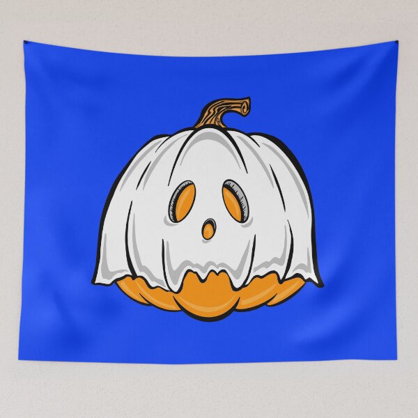 Item preview, Orange Pumpkin Ghost With blue background  designed and sold by missmann.