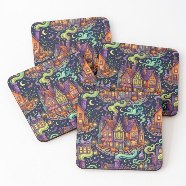 Item preview, Whimsical Halloween Village Pattern | Witchy Town Print designed and sold by Her-XP.