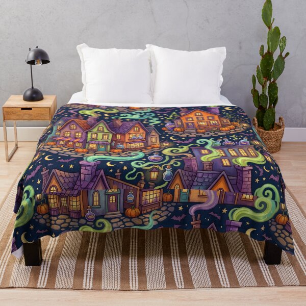 Item preview, Whimsical Halloween Village Pattern | Witchy Town Print designed and sold by Her-XP.