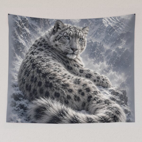 Item preview, Snow Leopard Resting in Snowy Mountains | Winter Wildlife Art designed and sold by ManJiangHong.