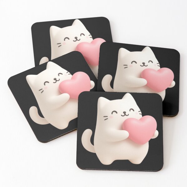 Item preview, Cute 3D White Cat Holding Pink Heart designed and sold by SmallDart Creations.
