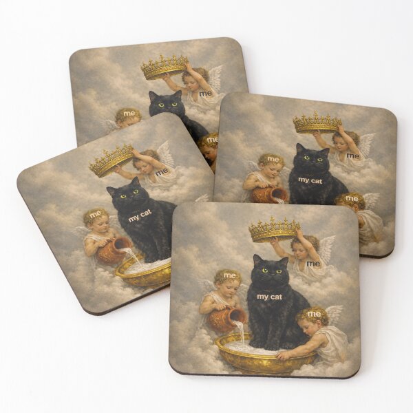 Item preview, Crowned Cat Meme – Guardian Angels Spoiling the King designed and sold by BlackCat Vibe.