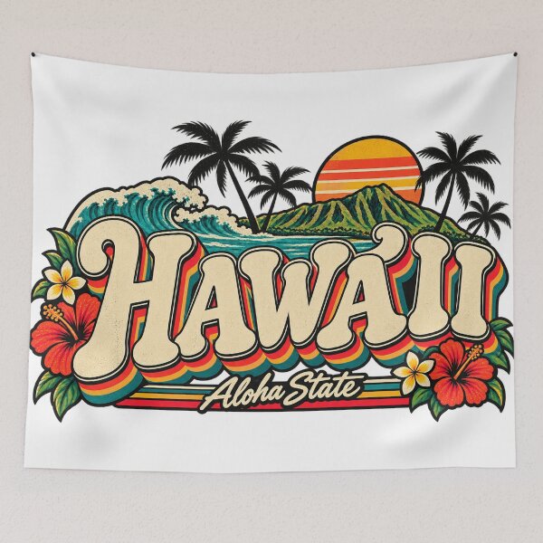 Item preview, Hawaii Aloha State Vintage Tropical Surf Island Retro Graphic Tee designed and sold by TM DESIGNS AND MORE.