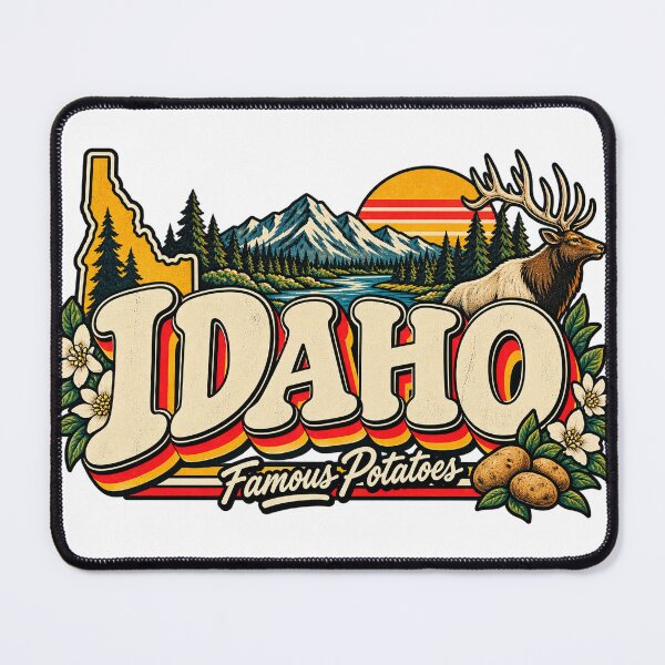 Item preview, Idaho Famous Potatoes Vintage Mountain Elk Retro State Graphic Tee designed and sold by TM DESIGNS AND MORE.