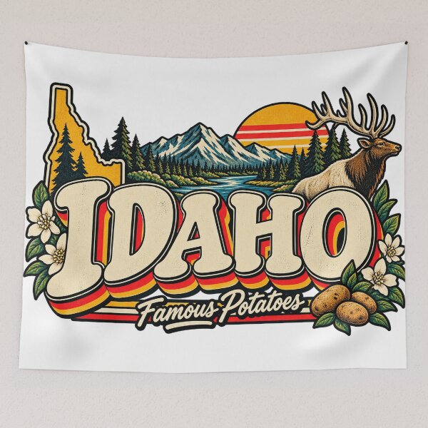 Item preview, Idaho Famous Potatoes Vintage Mountain Elk Retro State Graphic Tee designed and sold by TM DESIGNS AND MORE.