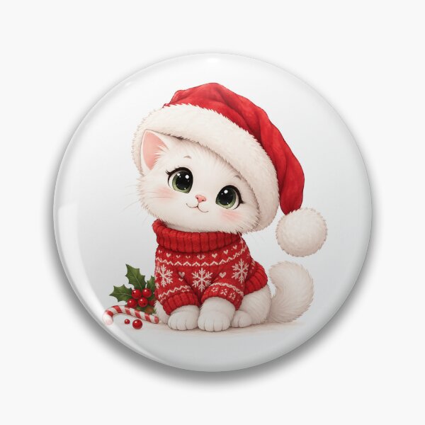 Item preview, Cute White Cat in Christmas Sweater and Santa Hat – Kawaii Holiday designed and sold by mayatA-rt.