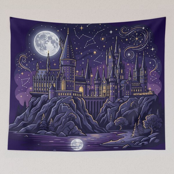 Item preview, Celestial Wizard Castle Under Starry Night Sky - Whimsical Magical Academy Graphic designed and sold by KreonaTime.