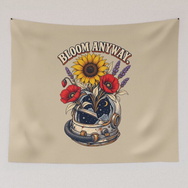 Item preview, Bloom Anyway – Cosmic Astronaut Helmet with Flowers designed and sold by VioVibe.