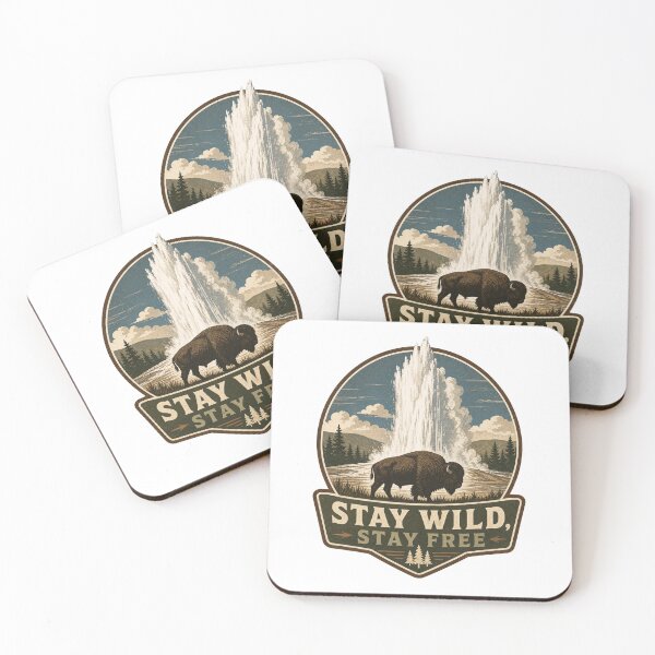 Item preview, Yellowstone Old Faithful Geyser & Bison – Stay Wild Stay Free – American West National Park Art designed and sold by bobscraze.
