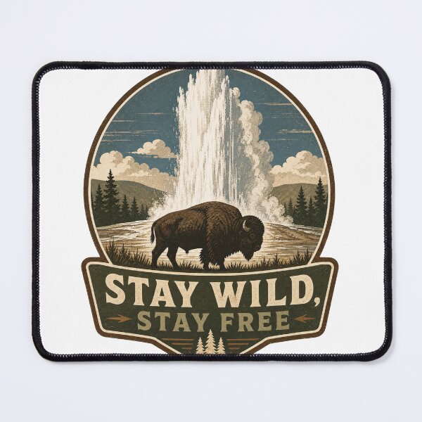 Item preview, Yellowstone Old Faithful Geyser & Bison – Stay Wild Stay Free – American West National Park Art designed and sold by bobscraze.