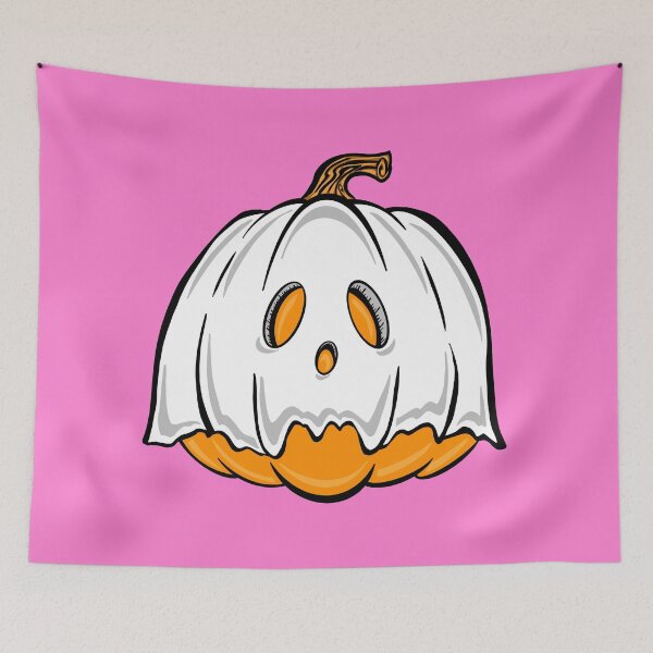 Item preview, Orange Pumpkin Ghost with pink Background  designed and sold by missmann.