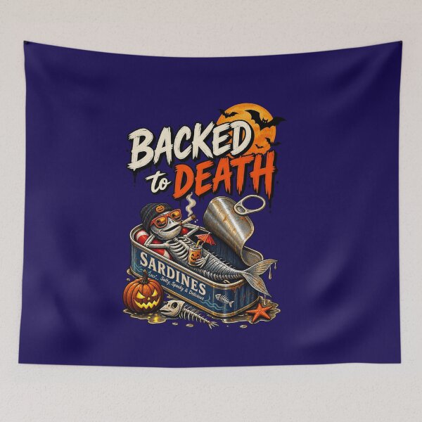 Item preview, Backed to Death – Funny Halloween Sardine Skeleton designed and sold by Cardio Boutique.