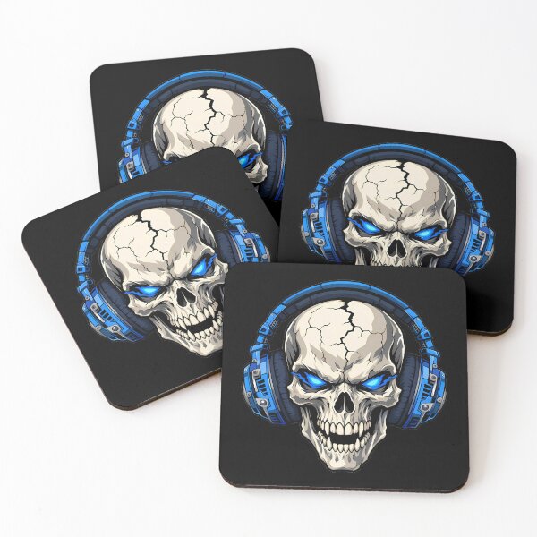 Item preview, Cracked Skull Wearing Blue Gaming Headphones designed and sold by Linework Studio.